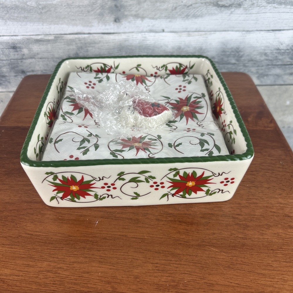 Temptations by Tara Cardinal Square Dish With Napkins & Cardigan Holder
